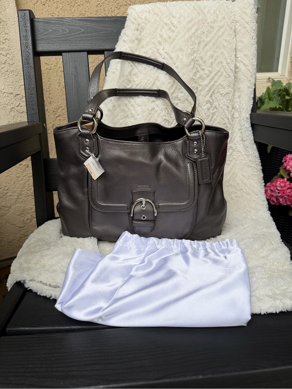 Y2K NWT Coach Leather Buckle Front Tote Bag - Dark Brown